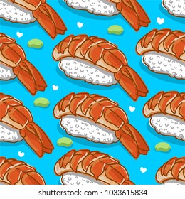 japanese food/sushi/onigiri seamless pattern on blue background