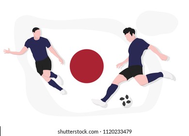 Japanese football team player kicking dribbling 2018 championship vector illustration soccer Japan