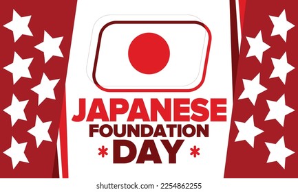 Japanese Foundation Day. Japan national happy holiday, celebrated annual in February 11. Japanese flag. Patriotic elements. Poster, card, banner and background. Vector illustration