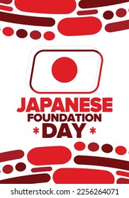 Japanese Foundation Day. Japan national happy holiday, celebrated annual in February 11. Japanese flag. Patriotic elements. Poster, card, banner and background. Vector illustration