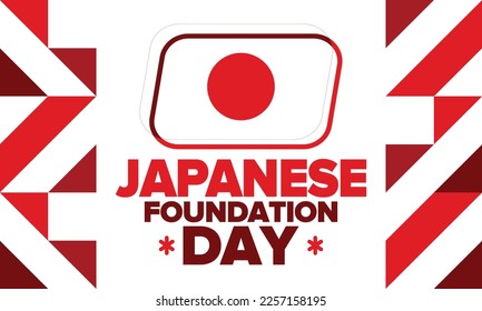 Japanese Foundation Day. Japan national happy holiday, celebrated annual in February 11. Japanese flag. Patriotic elements. Poster, card, banner and background. Vector illustration