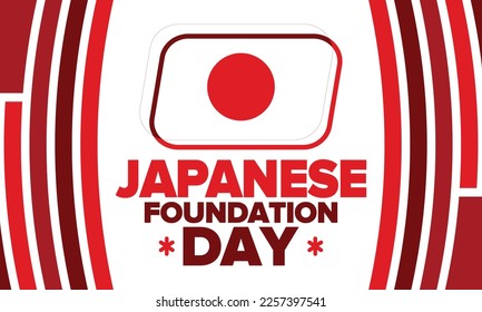 Japanese Foundation Day. Japan national happy holiday, celebrated annual in February 11. Japanese flag. Patriotic elements. Poster, card, banner and background. Vector illustration