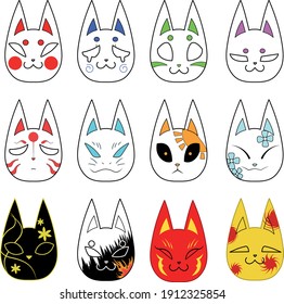 
japanese fox cat mask vector