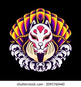 Japanese Fox Kitsune Mask Vecktor Illustration t shirt design