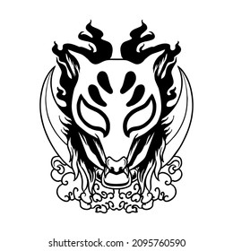 Japanese Fox Kitsune Mask Vecktor Illustration t shirt design