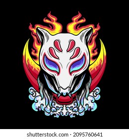 Japanese Fox Kitsune Mask Vecktor Illustration t shirt design