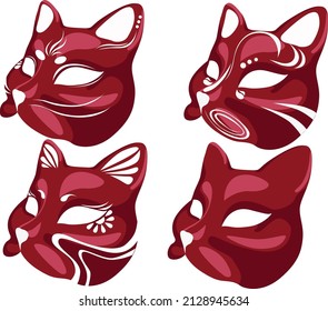 
Japanese fox mask four types. The kanji written on the face are called "kitsune" in Japanese. demon mask.
fox mask. vector illustration.