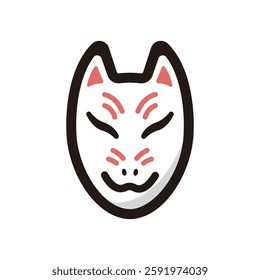 Japanese fox mask illustration icon.Simple vector outline, clipart for graphic design.