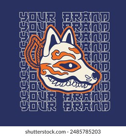 japanese fox mask vector, japanese mask	
