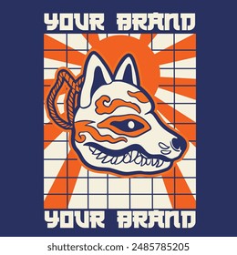japanese fox mask vector, japanese mask	

