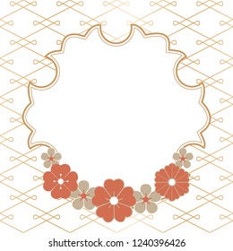 Japanese frame and  banner background vector. Cherry blossom flower icons. Geometric gold gradient pattern.