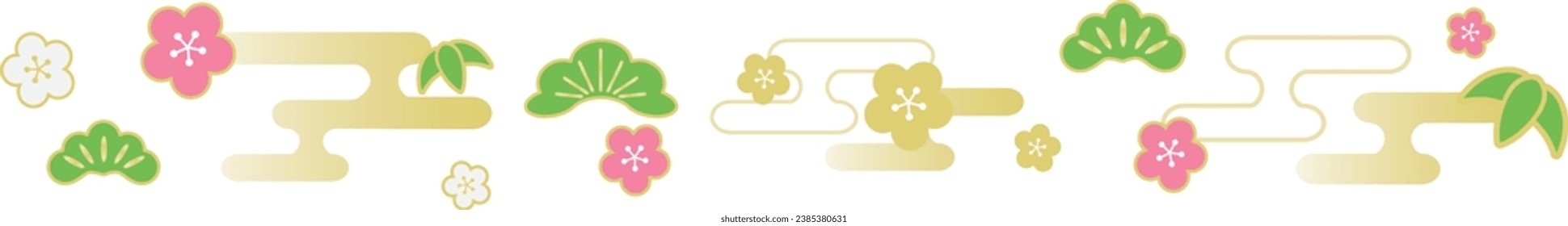 Japanese frame border illustration of pine, bamboo, plum and cloud. For New Year’s card, vector illustration