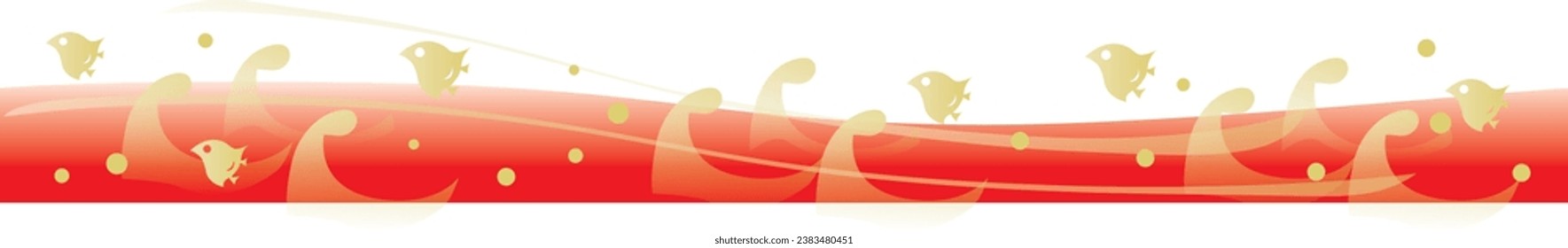 Japanese frame border pattern for New Year’s card. Wave plover on red sea background, Vector illustration.