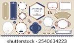 Japanese frame design set ( Vector Modern Retro Japanese Style Japan New Year Japanese Modern Headlines Decoration Title Tradition Fuji Mountain Mizuhiki Flowers Pattern Wave Label Pine Camellia Bambo