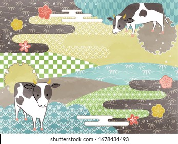 Japanese frame for new year with cow