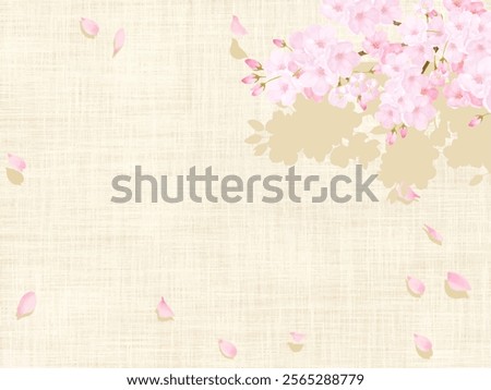 Japanese frame wallpaper background of swaying cherry blossom tree and linen or cotton material tablecloth vector illustration