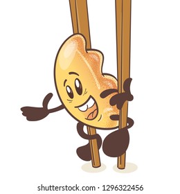 Japanese fried dumplings Gyoza. Fun cartoon character. Inside sticks. On white background. Vector