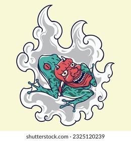 Japanese frog and mask vector art