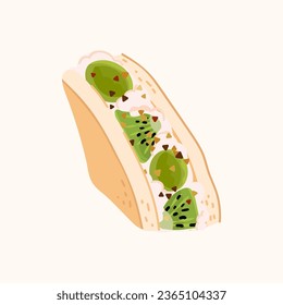 Japanese fruit sandwich with grape and kiwi fruit vector. Japan Asian Fruit sando food illustration isolated on beige background