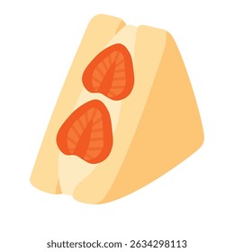Japanese fruit sandwich with whipped cream and strawberries, soft cartoon vector illustration.