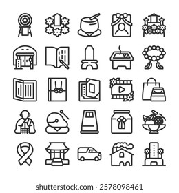 Japanese funeral culture icon set