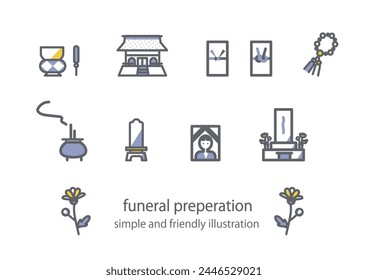 Japanese funeral items illustration set