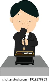 Japanese funerals manner "Shoko". It refers to burning incense in Buddhism generally in Japan. Men burn incense at Japanese funerals.