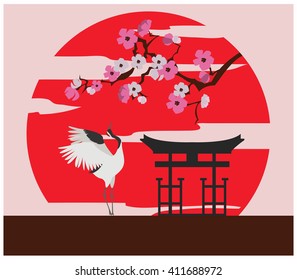 Japanese garden graphic template. Vector illustration