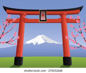 Japanese gate and Fuji mountain