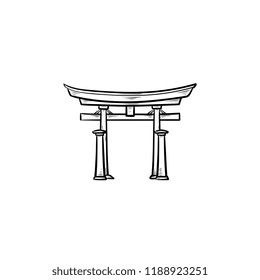 Japanese gate hand drawn outline doodle icon. Torii gate and japanese culture, traditional architecture concept. Vector sketch illustration for print, web, mobile and infographics on white background.