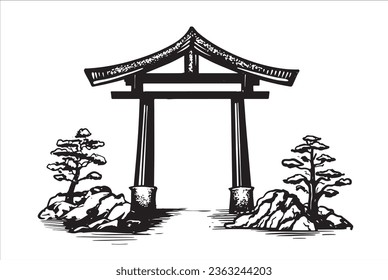 Japanese gate hand drawn, vector.