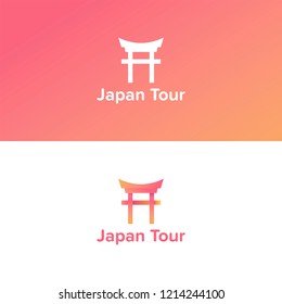 Japanese gate logo with gradient red and orange colors combination culture in vector isolated