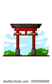 Japanese gate with sky background
