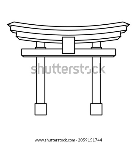 Japanese gate Torii. Black linear silhouette of Torii gate. Religious symbol of Shintoism. Vector illustration.