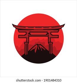 japanese gate traditional building historical logo, design template, vector illustration.