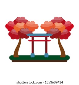Japanese gate with trees
