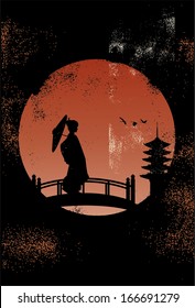 Japanese geisha background, vector