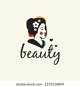 japanese geisha face drawing lady beauty culture festival logo vector