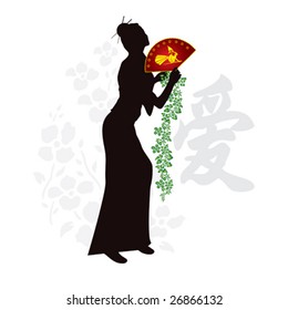 Japanese geisha with flower vector