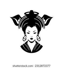 japanese geisha girl hand drawn logo design illustration