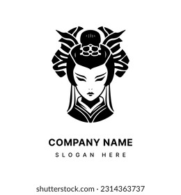 japanese geisha girl hand drawn logo design illustration