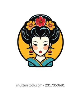 japanese geisha girl hand drawn logo design illustration