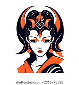 japanese geisha girl hand drawn logo design illustration