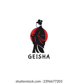 japanese geisha girl mascot logo design template vector icon illustration. geisha women japan symbol