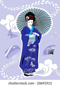 Japanese Geisha girl wearing traditional kimono.