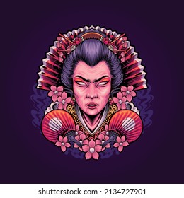 japanese geisha head mascot illustration
