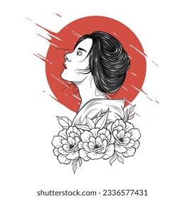 Japanese Geisha illustration t shirt design