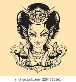 Japanese Geisha illustration vector outline art