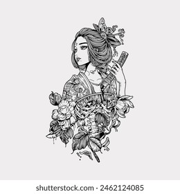 Japanese geisha kimono artwork vector illustration