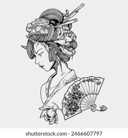 Japanese geisha kimono artwork vector illustration